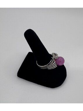 1973 Sarah Coventry Egypt Ring Lilac Glass Bead Silver Tone Sz 7.5